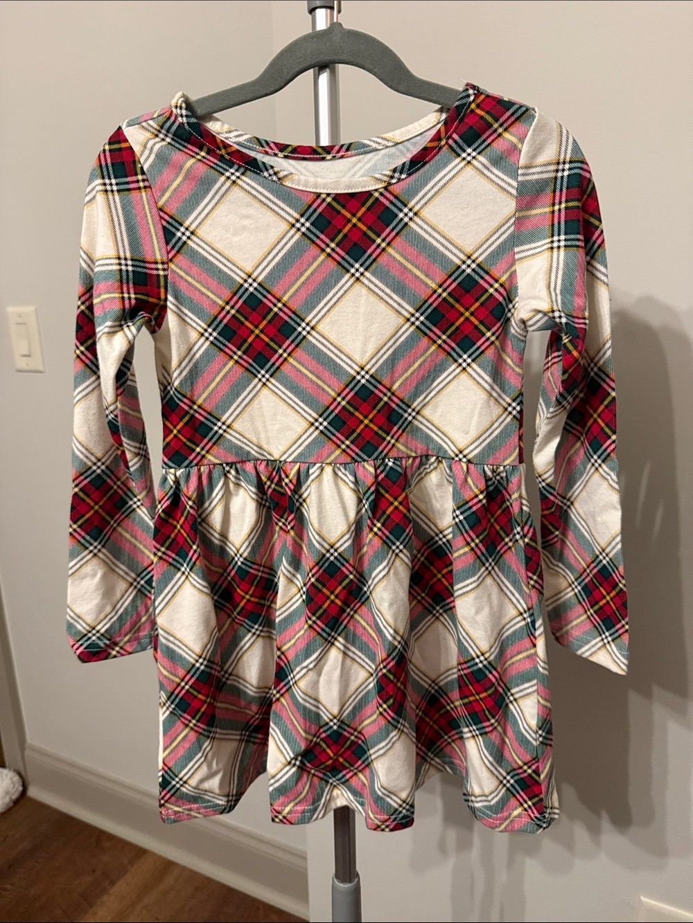 The Children's Place Red and Cream Plaid Long-Sleeve Dress